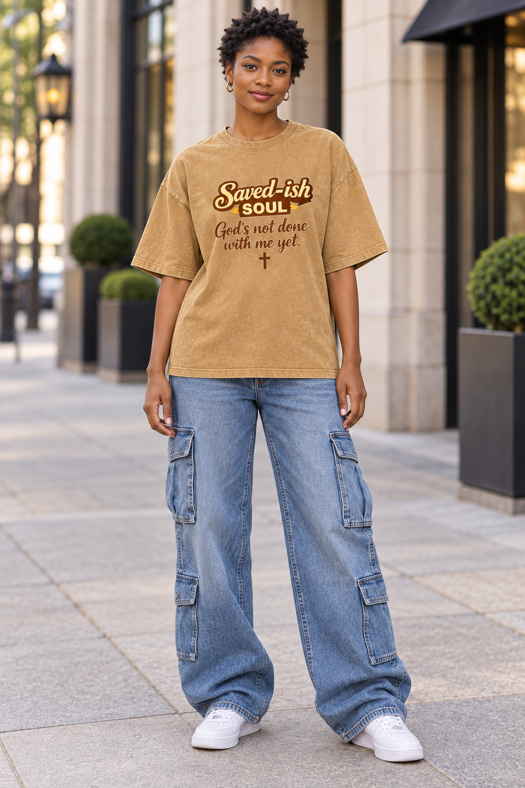 Saved-ish Soul "God's Not Done With Me Yet" Washed Oversized T-Shirt