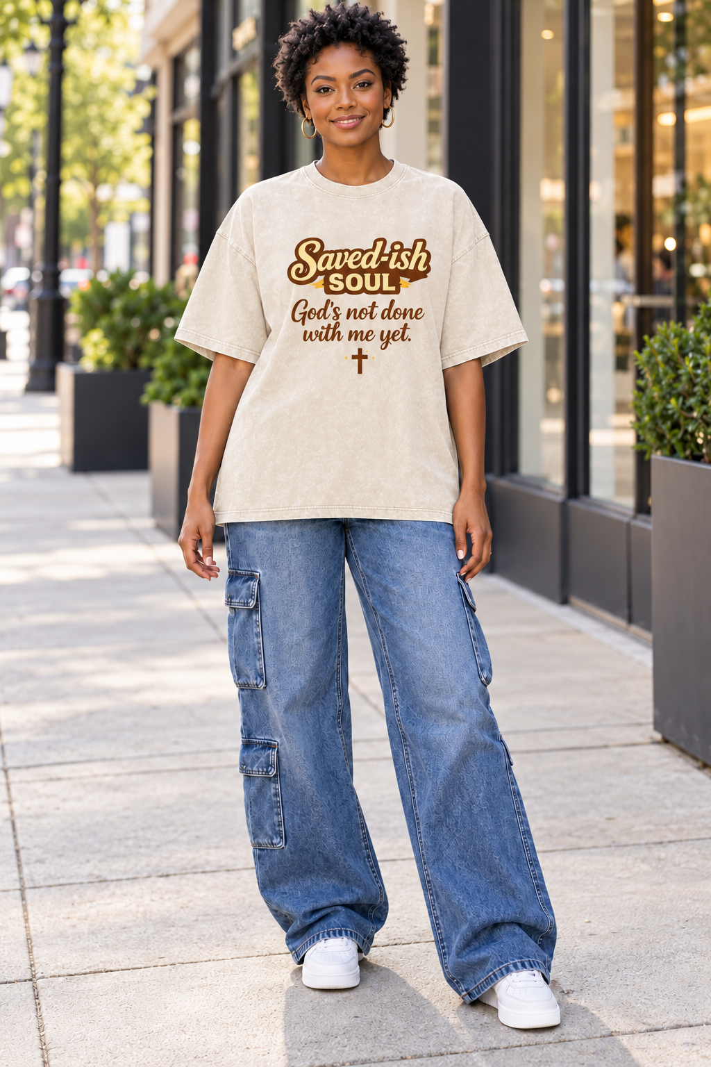 Saved-ish Soul "God's Not Done With Me Yet" Washed Oversized T-Shirt