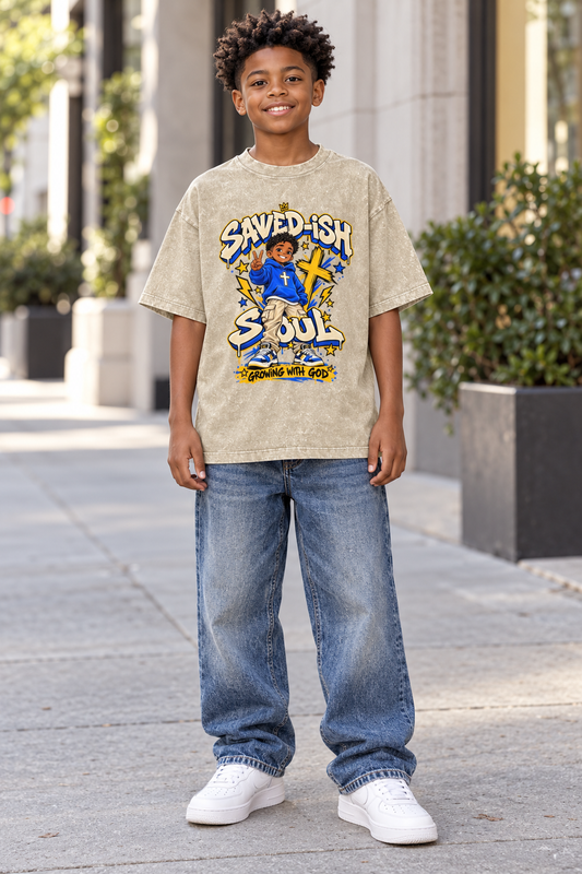 Saved-ish Soul "Growing With God" Snow Washed Kids' T-Shirt