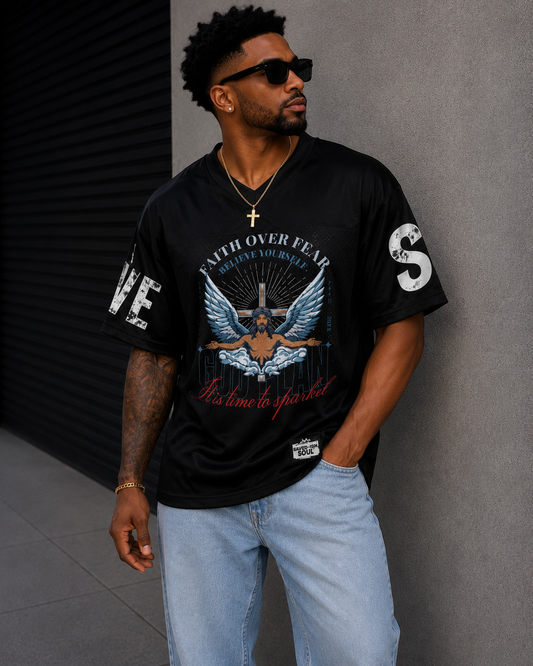 Saved-ish Soul "Faith Over Fear" Boxy Football Jersey
