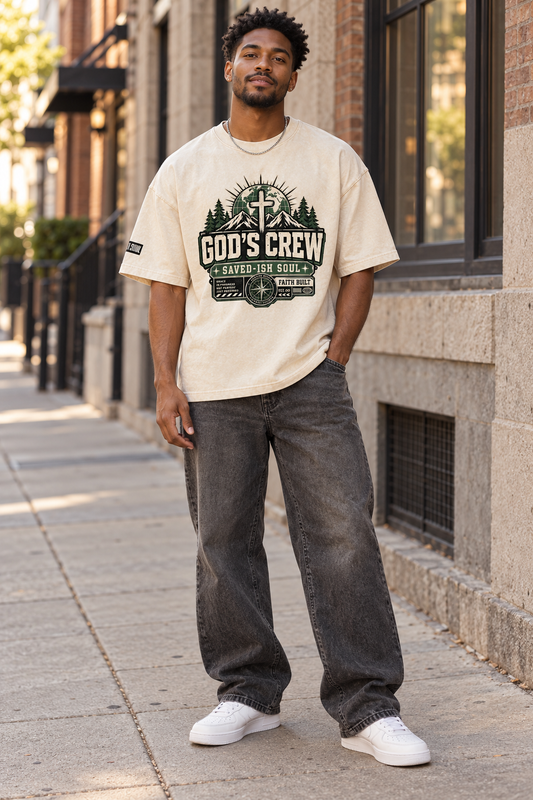 Saved-ish Soul "God's Crew" Snow Washed Oversized T-Shirt
