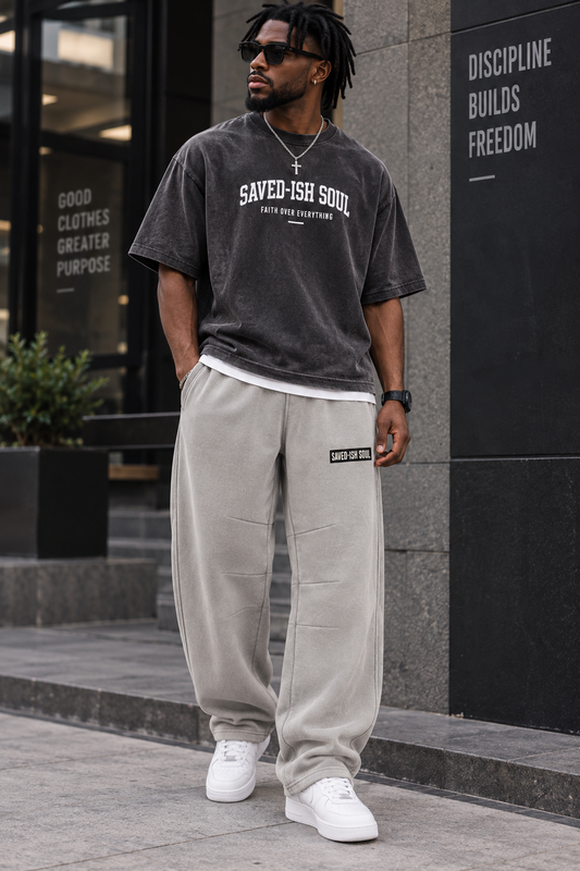 Saved-ish Soul "Faith Over Everything" Mineral Wash Boxy T-Shirt
