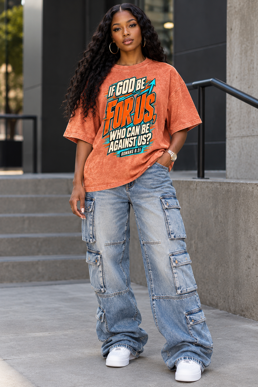 Saved-ish Soul "If God Be For Us" Snow Washed Oversized T-Shirt