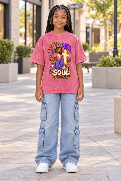 Saved-ish Soul "God Got Me" Snow Washed Kids' T-Shirt