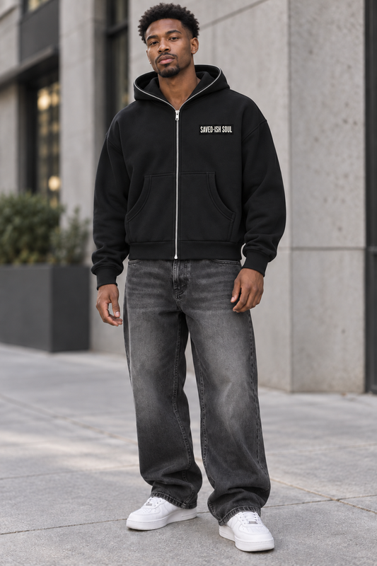 Saved-ish Soul "Saved By Grace" Fleeced Full-Zip Boxy Hoodie