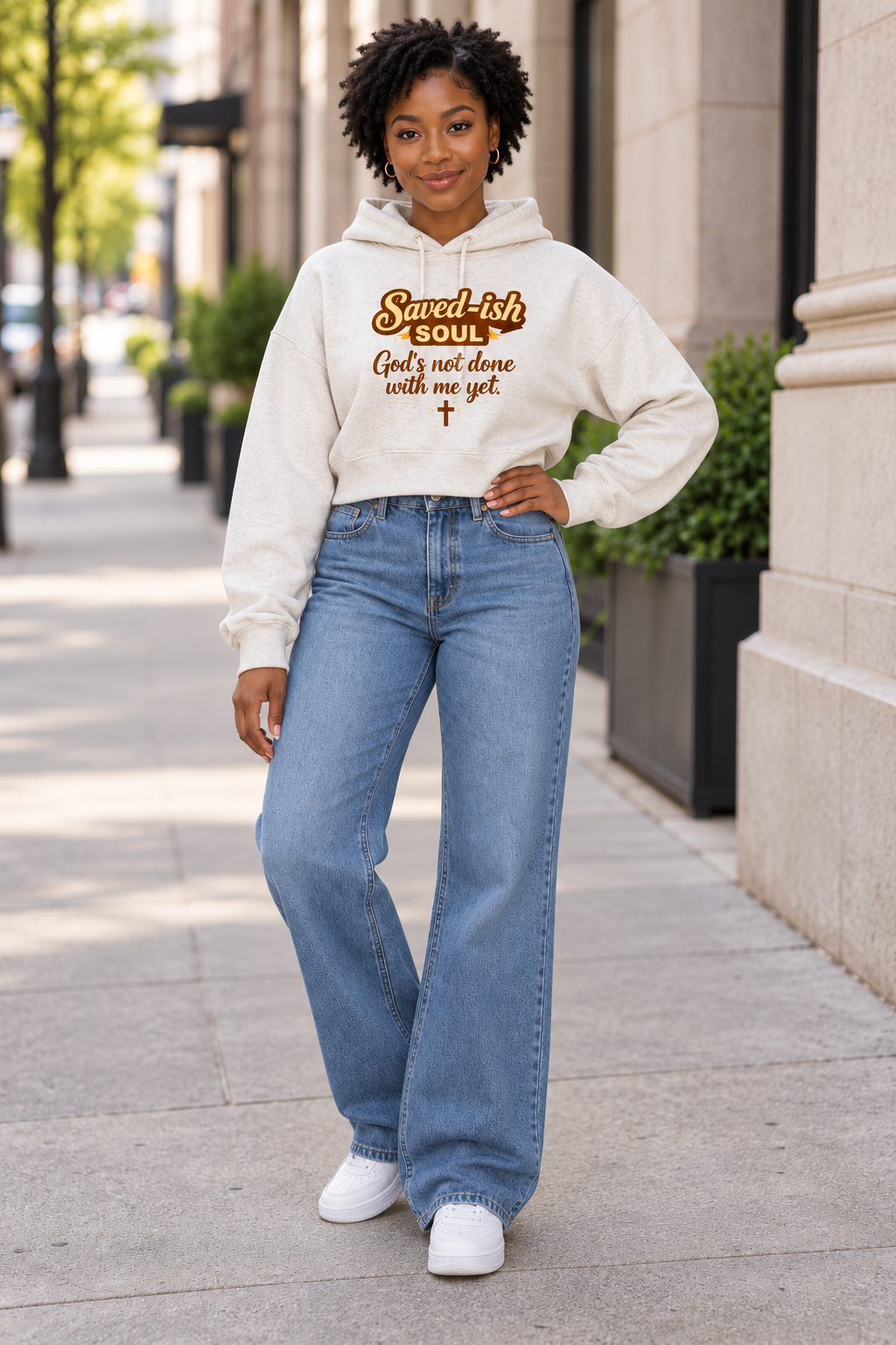 Saved-ish Soul "God's Not Done With Me Yet" Essential Cropped Hoodie
