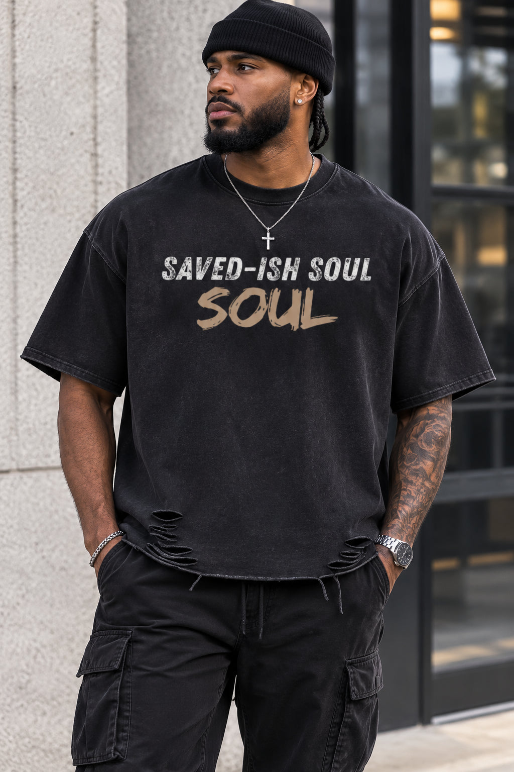 Saved-ish Soul Snow Washed Raw-Hem T-Shirt