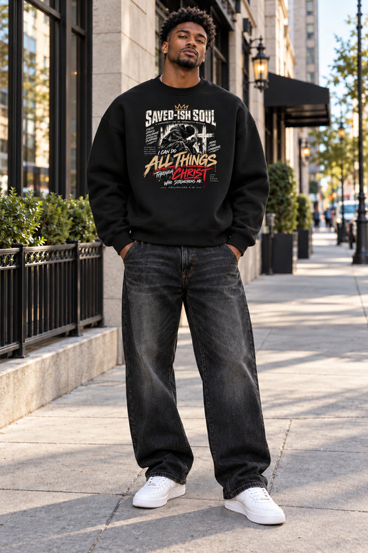Saved-ish Soul "Philippians 4:13" Boxy Fleece Sweatshirt