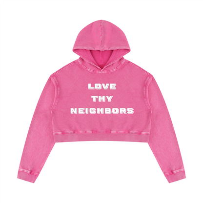 Saved-ish Soul" Love Thy Neighbor" Mineral Washed Crop Hoodie