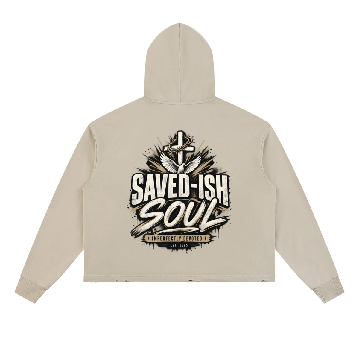 Saved-ish Soul "Faith, Grace, Growth" Vintage Washed Frayed-Hem Hoodie