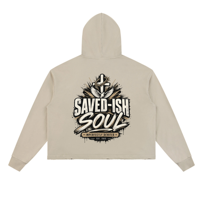 Saved-ish Soul "Faith, Grace, Growth" Vintage Washed Frayed-Hem Hoodie